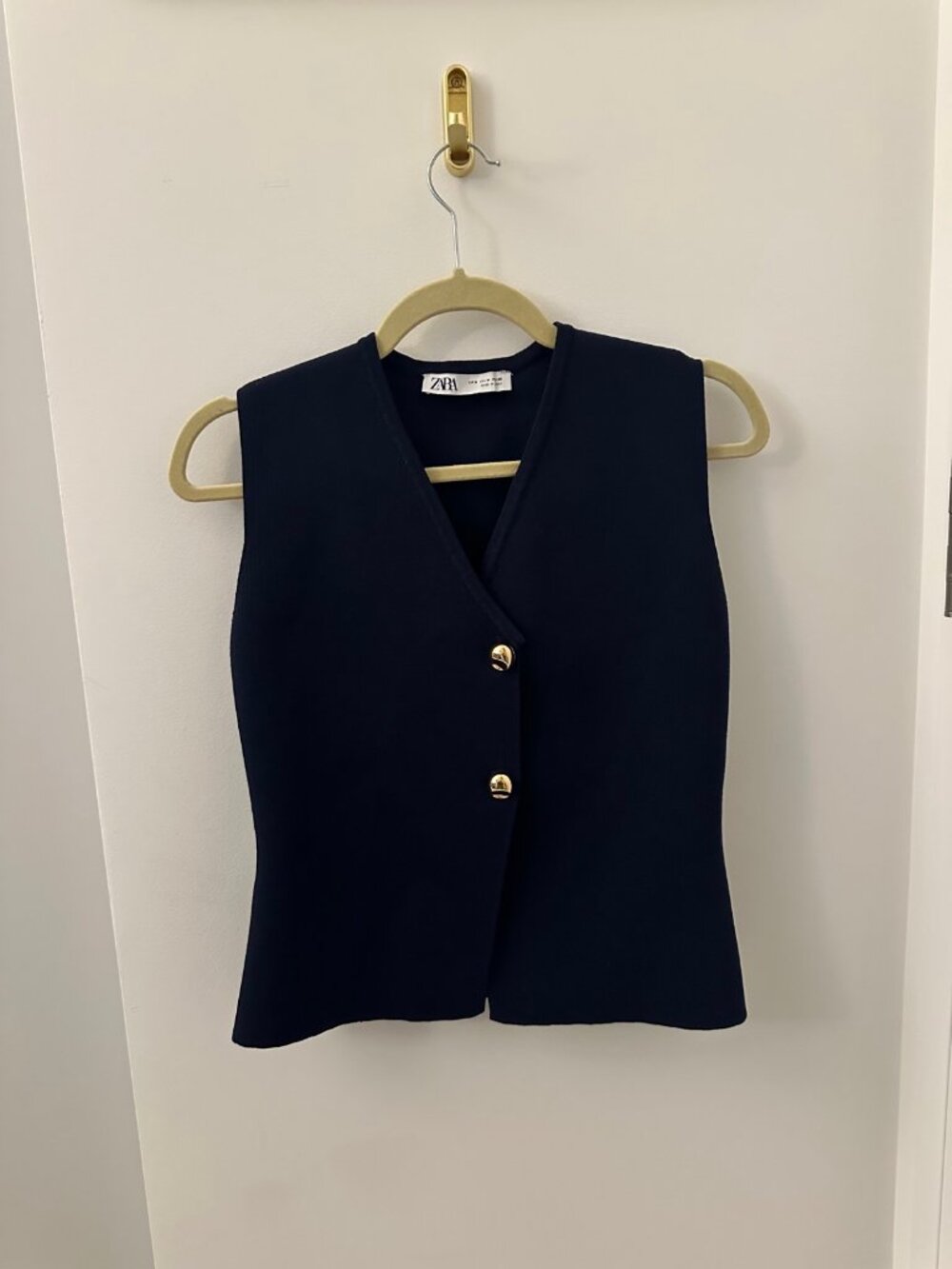 Zara Navy Knit Vest Gold Buttons M